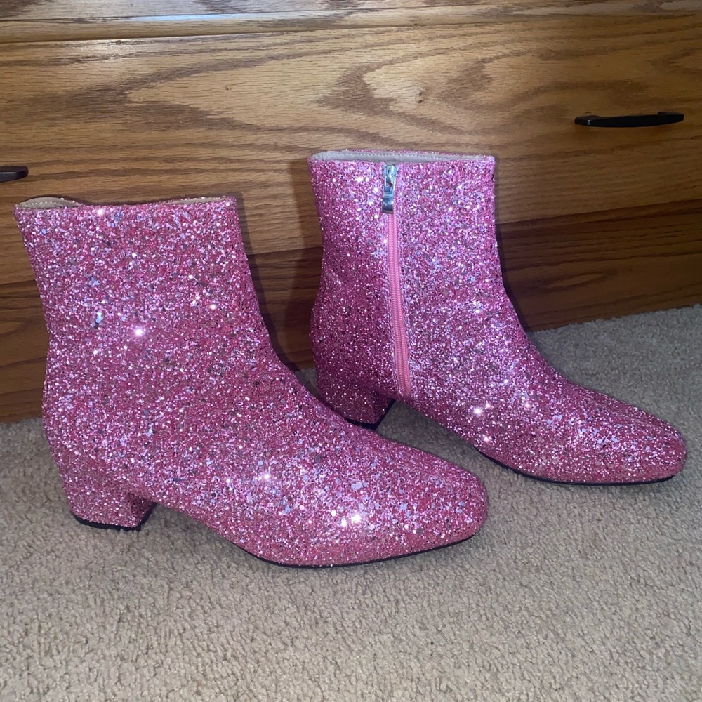 Glittery Pink Ankle Boots